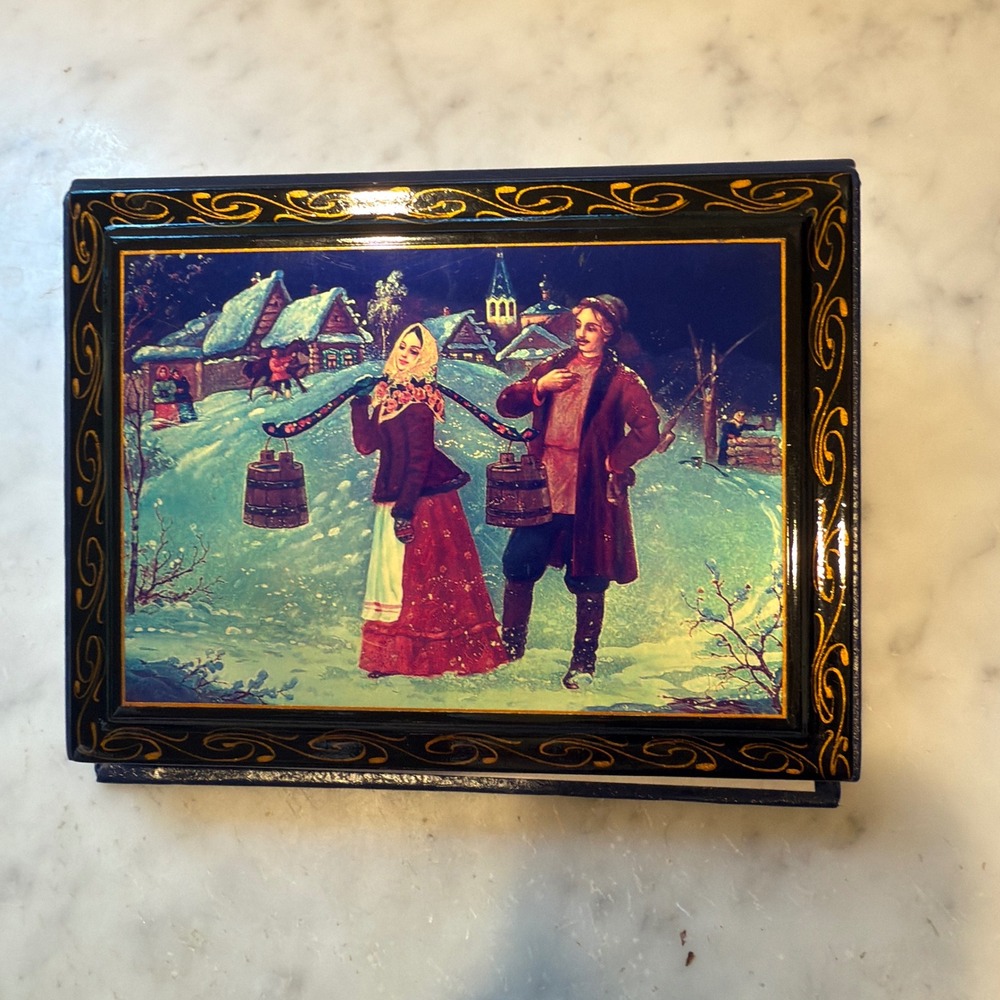 Russian Lacquer Box Photo Album‎ Winter Scene Troika Village Art Decor 1991